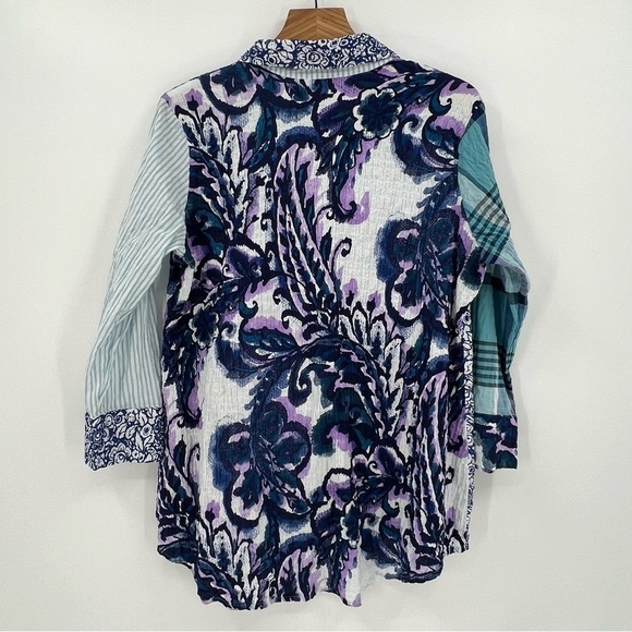 Habitat Stir It Up Shaped Shirt Multi Textured Crinkle Prints Florals Plaids S - Picture 4 of 10